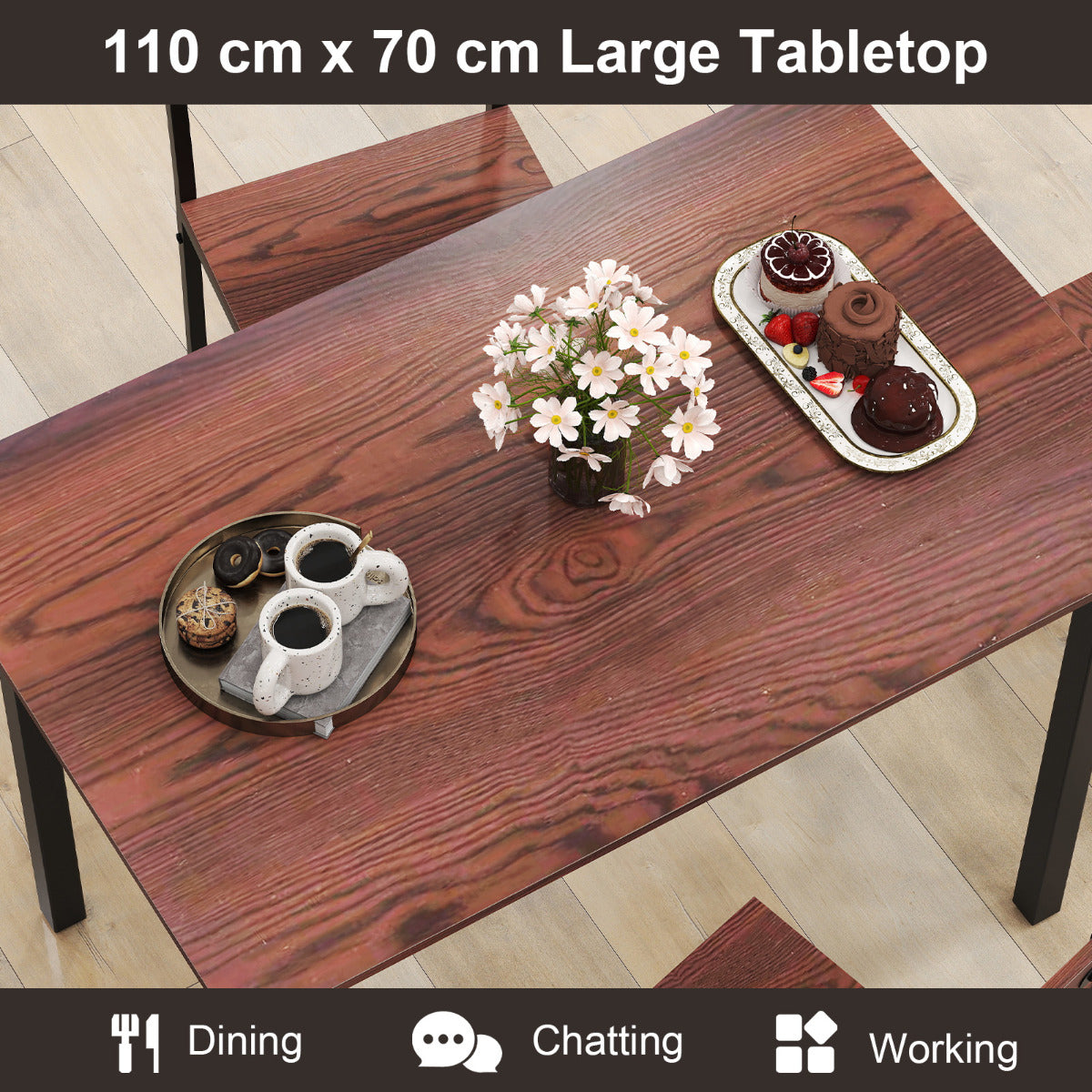 Modern 5-Piece Kitchen Table and Chairs Set with Backrest and Metal Frame-Brown