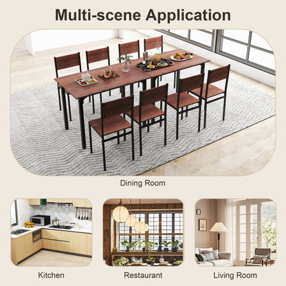 Modern 5-Piece Kitchen Table and Chairs Set with Backrest and Metal Frame-Brown