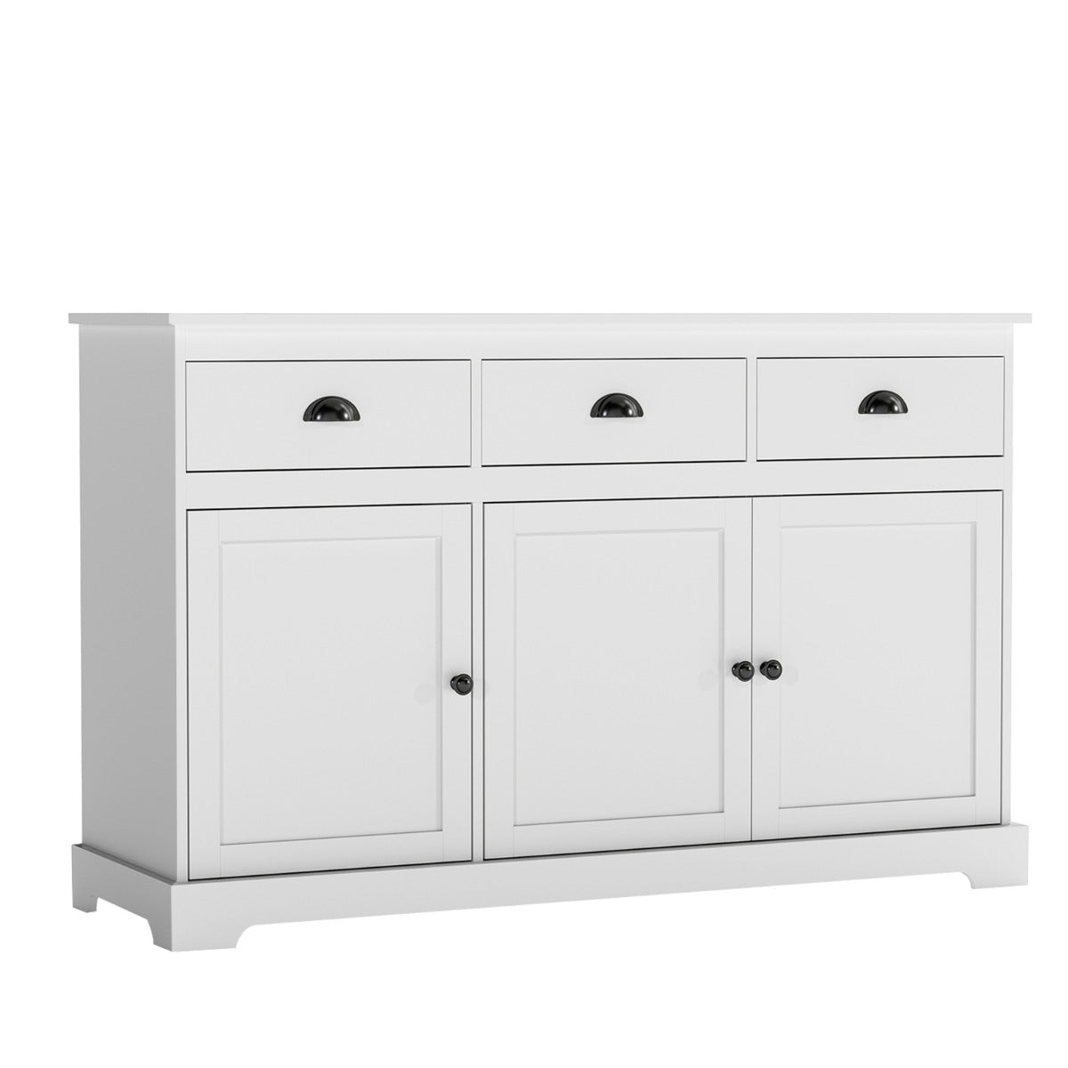 Modern Buffet Sideboard with 3 Drawers and 2 Adjustable Shelves-White