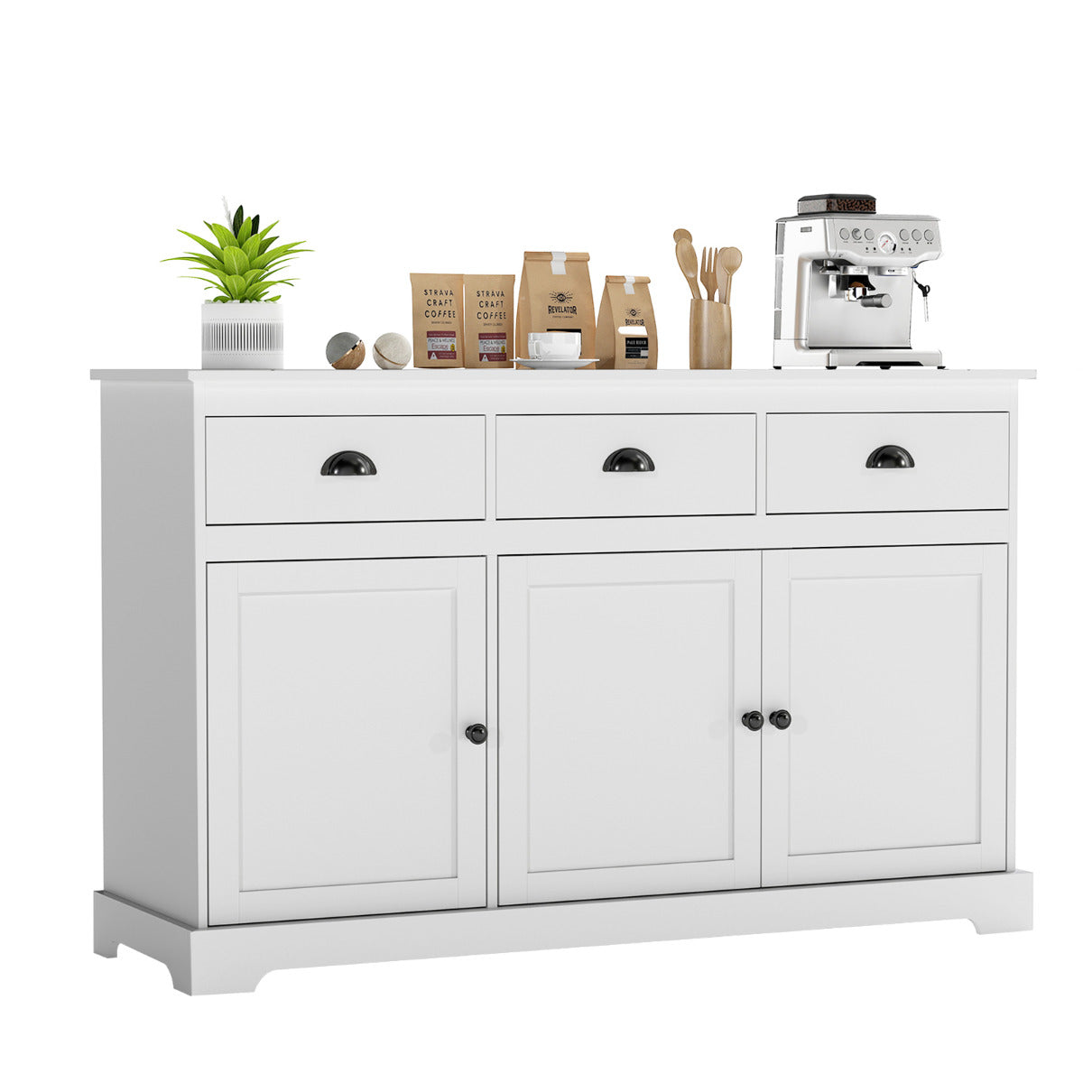 Modern Buffet Sideboard with 3 Drawers and 2 Adjustable Shelves-White