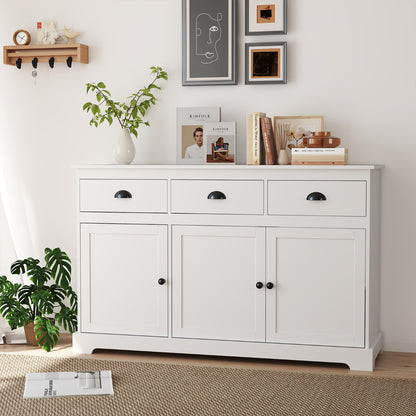 Modern Buffet Sideboard with 3 Drawers and 2 Adjustable Shelves-White