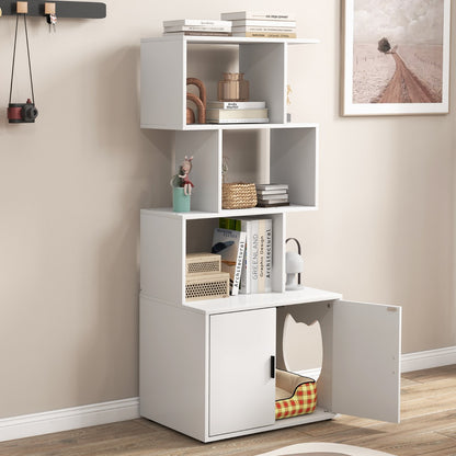 Modern Cat Litter Box Enclosure with Storage Corner Bookshelf-White