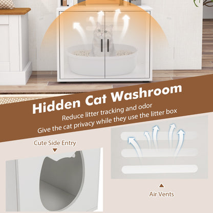 Modern Cat Litter Box Enclosure with Storage Corner Bookshelf-White
