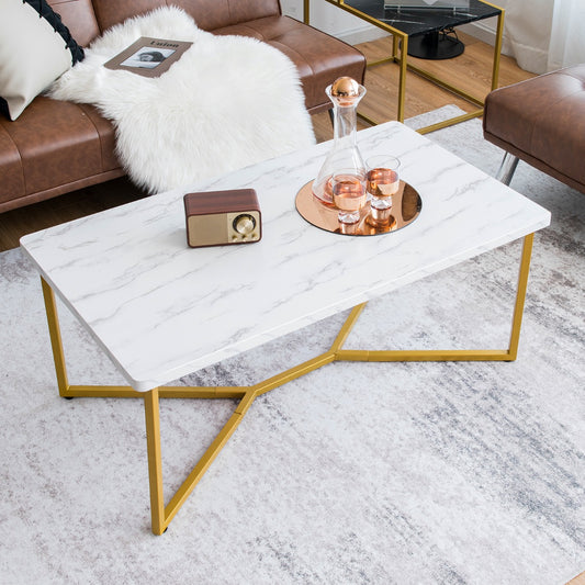 Costway Modern Coffee Table with Faux Marble Tabletop for Living Room, Office, Lounge