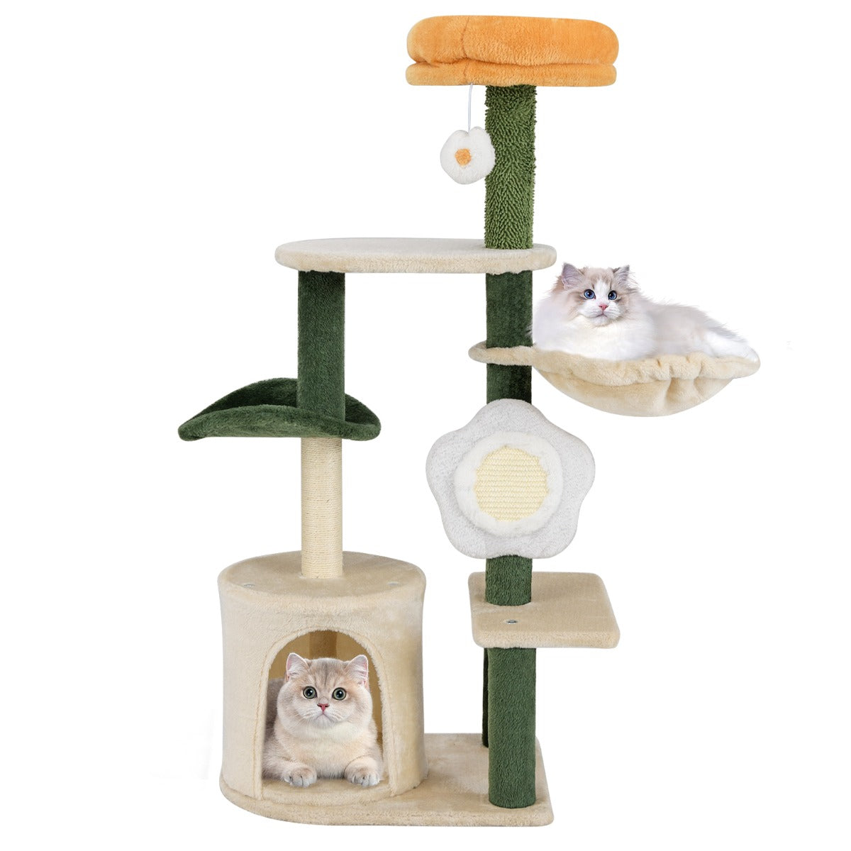Modern Cute Flower Cat Tree for Indoor Kitty Tower with Plush Top Perch-Green