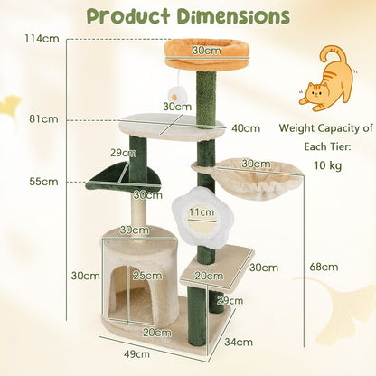 Modern Cute Flower Cat Tree for Indoor Kitty Tower with Plush Top Perch-Green