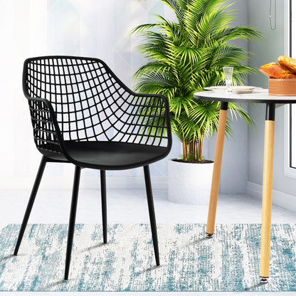 Modern Dining Chair Set of 4 with Airy Hollow Backrest and Foot Pads-Black-4 Packs
