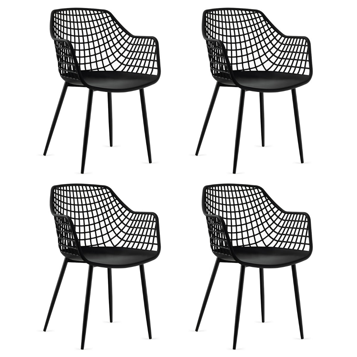 Modern Dining Chair Set of 4 with Airy Hollow Backrest and Foot Pads-Black-4 Packs