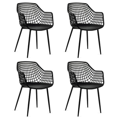 Modern Dining Chair Set of 4 with Airy Hollow Backrest and Foot Pads-Black-4 Packs