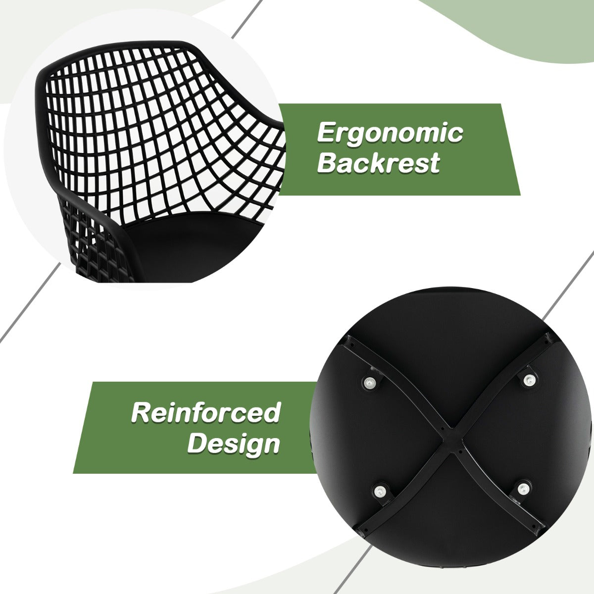 Modern Dining Chair Set of 4 with Airy Hollow Backrest and Foot Pads-Black-4 Packs