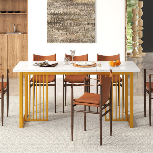 Costway Modern Dining Table for 6-8 People with Faux Marble Tabletop-White