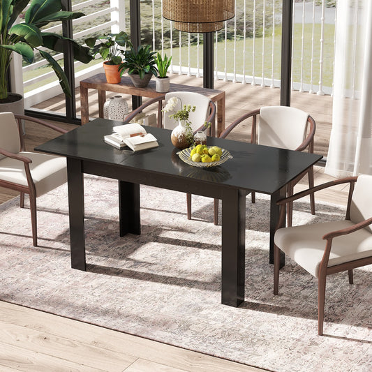 Modern Kitchen Table with Adjustable Tabletop and L-shaped Legs-Black