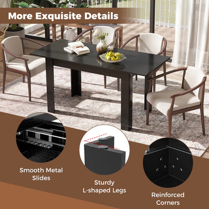 Modern Kitchen Table with Adjustable Tabletop and L-shaped Legs-Black
