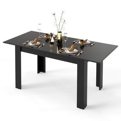 Modern Kitchen Table with Adjustable Tabletop and L-shaped Legs-Black