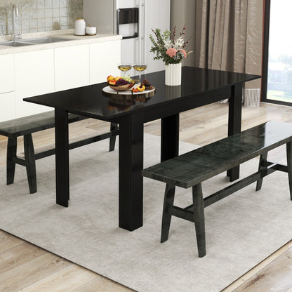 Modern Kitchen Table with Adjustable Tabletop and L-shaped Legs-Black