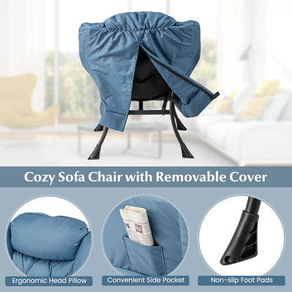 Modern Lazy Chair with Ottoman & Pillow & Armrests & Side Pocket-Blue