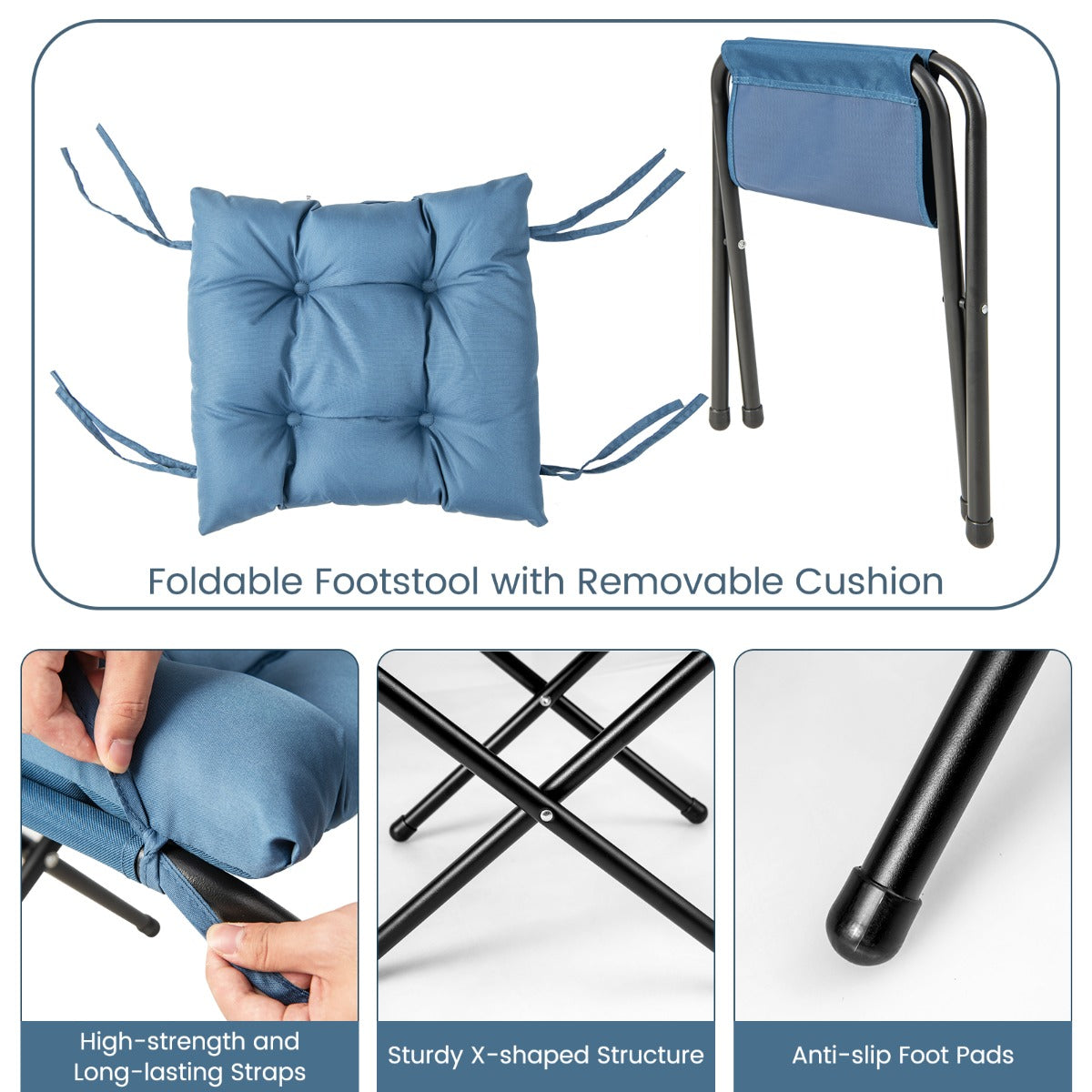 Modern Lazy Chair with Ottoman & Pillow & Armrests & Side Pocket-Blue