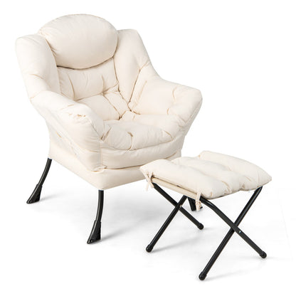 Modern Lazy Chair with Ottoman &amp;amp; Pillow &amp;amp; Armrests &amp;amp; Side Pocket-Beige