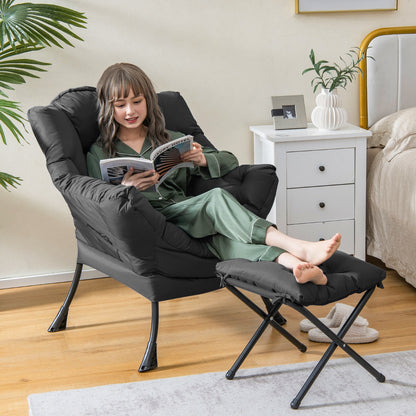 Modern Lazy Chair with Ottoman &amp;amp; Pillow &amp;amp; Armrests &amp;amp; Side Pocket-Grey