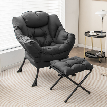 Modern Lazy Chair with Ottoman &amp;amp; Pillow &amp;amp; Armrests &amp;amp; Side Pocket-Grey