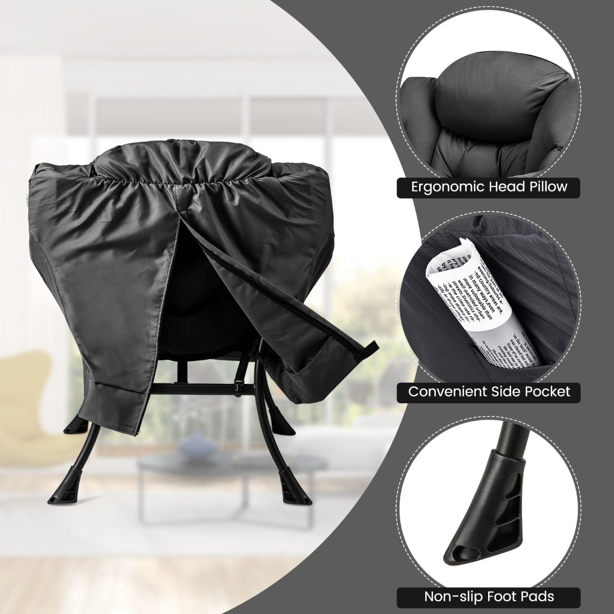 Modern Lazy Chair with Ottoman &amp;amp; Pillow &amp;amp; Armrests &amp;amp; Side Pocket-Grey