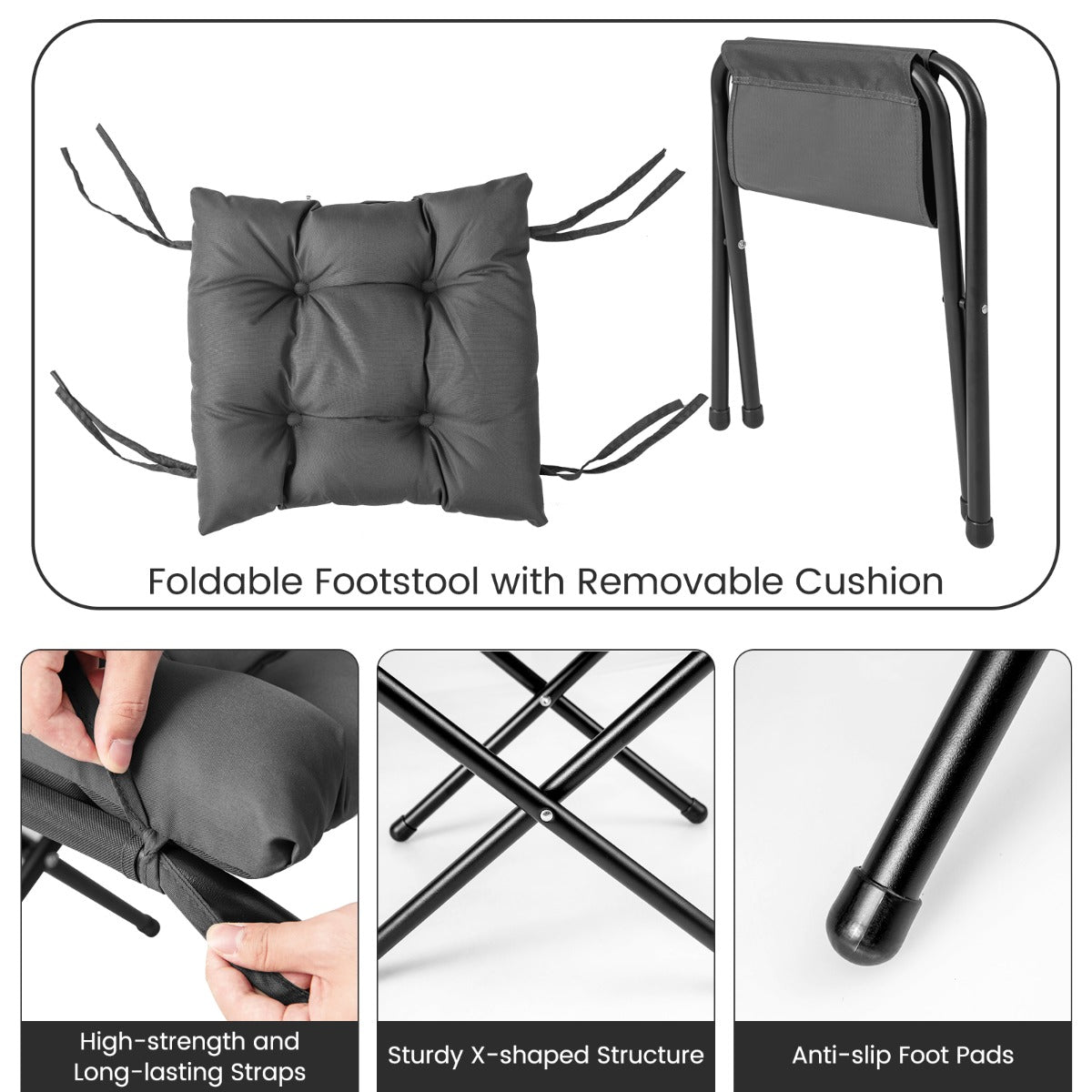 Modern Lazy Chair with Ottoman &amp;amp; Pillow &amp;amp; Armrests &amp;amp; Side Pocket-Grey