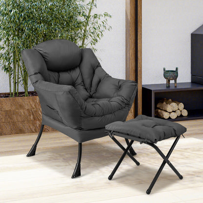 Modern Lazy Chair with Ottoman &amp;amp; Pillow &amp;amp; Armrests &amp;amp; Side Pocket-Grey