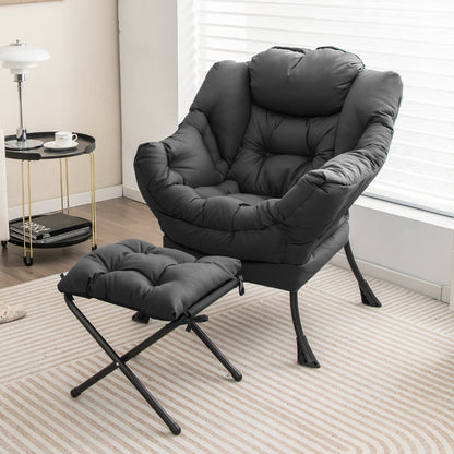 Modern Lazy Chair with Ottoman &amp;amp; Pillow &amp;amp; Armrests &amp;amp; Side Pocket-Grey
