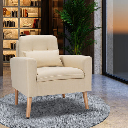 Costway Modern Leisure Chair with Waist Pillow for Bedroom Living Room and Office-Beige