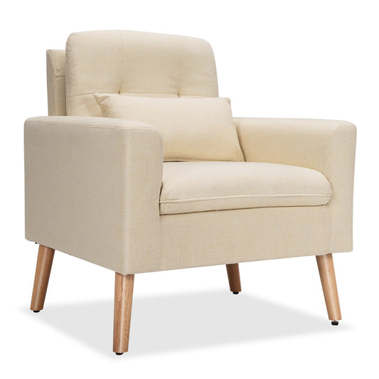 Costway Modern Leisure Chair with Waist Pillow for Bedroom Living Room and Office-Beige