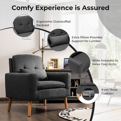 Costway Modern Leisure Chair with Waist Pillow for Bedroom Living Room and Office-Grey