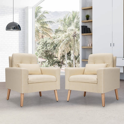 Costway Modern Leisure Chair with Waist Pillow for Bedroom Living Room and Office-Beige