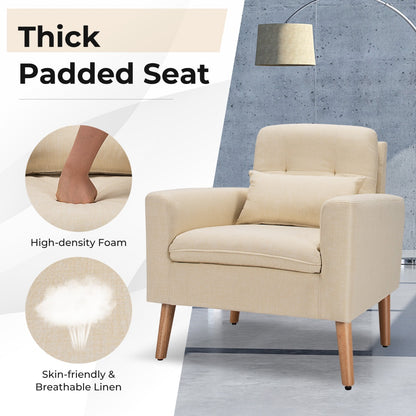 Costway Modern Leisure Chair with Waist Pillow for Bedroom Living Room and Office-Beige