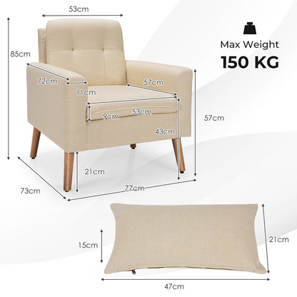 Costway Modern Leisure Chair with Waist Pillow for Bedroom Living Room and Office-Beige