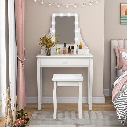 Modern Makeup Table with 10 LED Dimmable Bulbs for Women