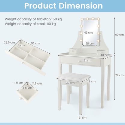 Modern Makeup Table with 10 LED Dimmable Bulbs for Women