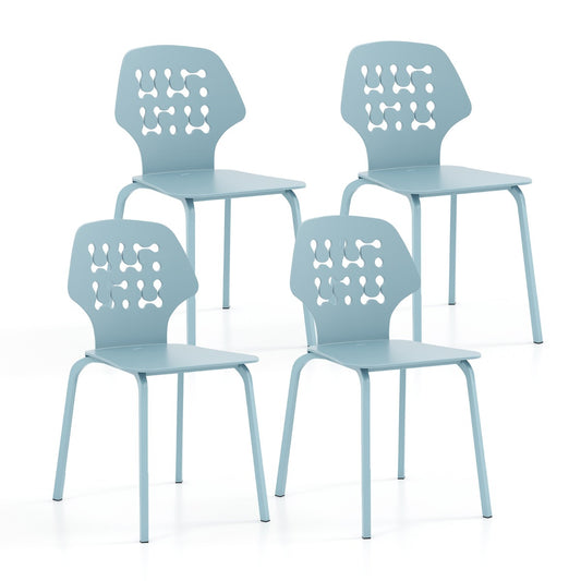 Costway Modern Metal Dining Chair Set of 4 with Hollowed Backrest-Blue