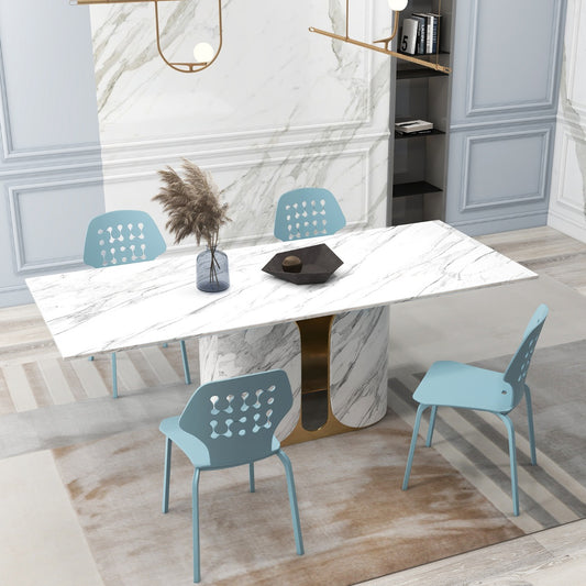 Costway Modern Metal Dining Chair Set of 4 with Hollowed Backrest-Blue
