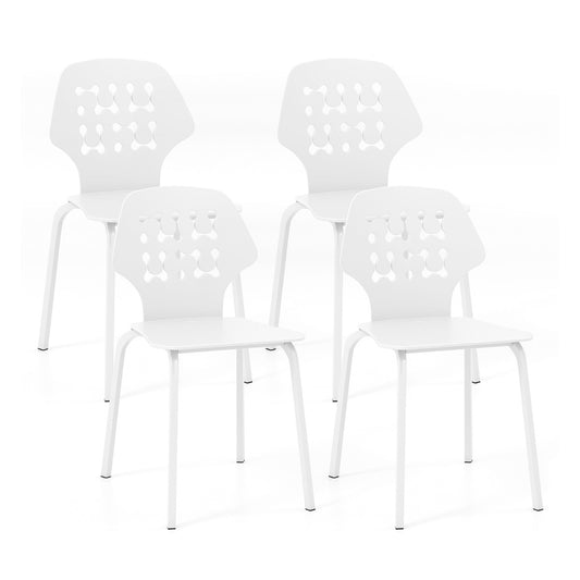 Costway Modern Metal Dining Chair Set of 4 with Hollowed Backrest-White