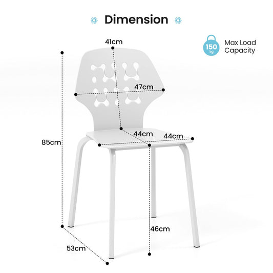 Set of four blue or white modern dining chairs with wide seats and hollowed ergonomic backrests