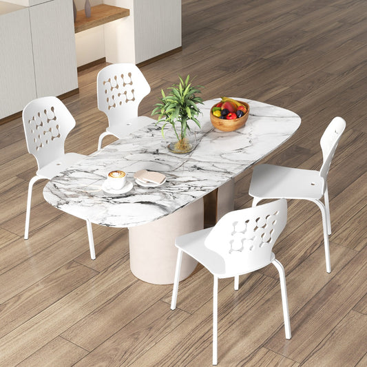 Costway Modern Metal Dining Chair Set of 4 with Hollowed Backrest-White