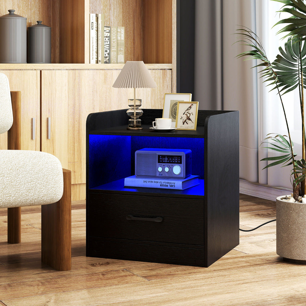 Modern Nightstand with Drawer Small Bedside Table-Black