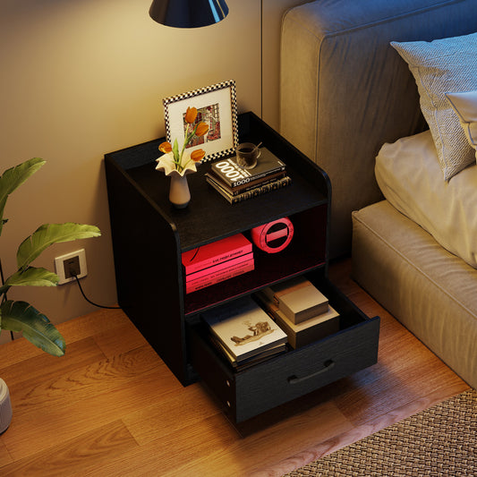 Modern Nightstand with Drawer Small Bedside Table-Black