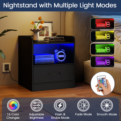 Modern Nightstand with Drawer Small Bedside Table-Black
