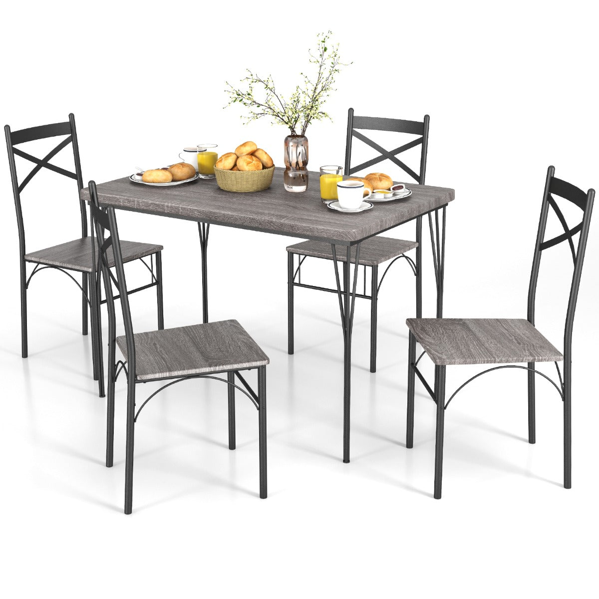 Costway Modern Rectangular 5-Piece Dining Table Set with Metal Frame