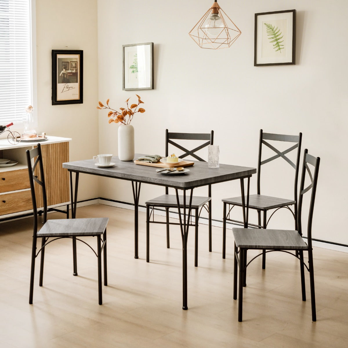 Costway Modern Rectangular 5-Piece Dining Table Set with Metal Frame