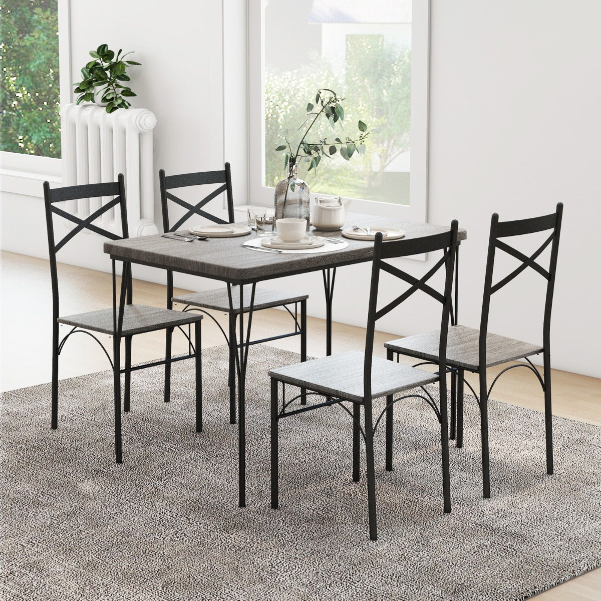 Costway Modern Rectangular 5-Piece Dining Table Set with Metal Frame