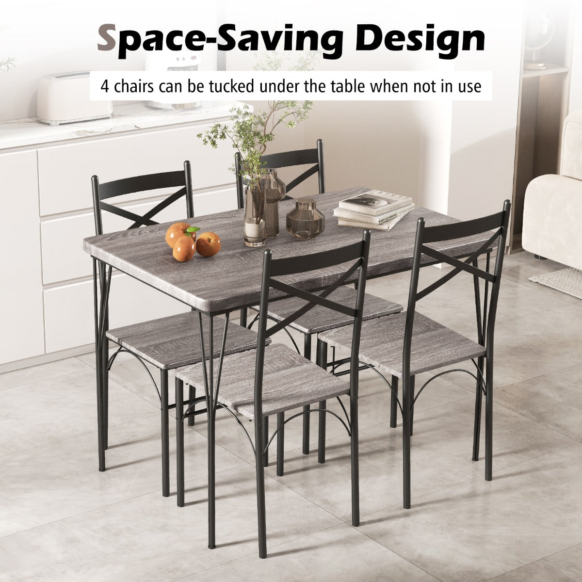 Costway Modern Rectangular 5-Piece Dining Table Set with Metal Frame