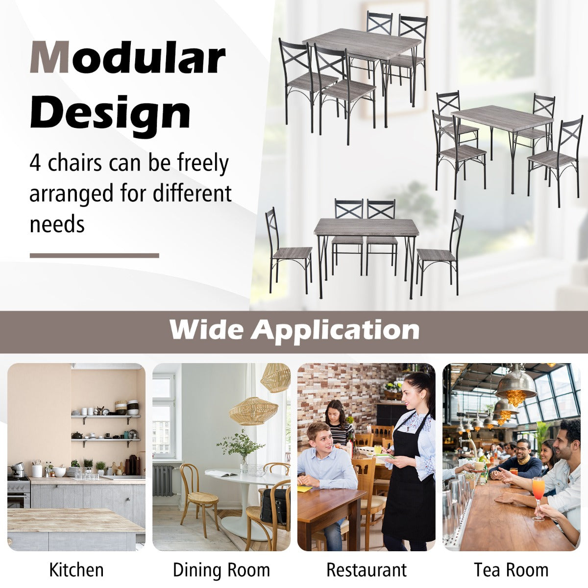 Costway Modern Rectangular 5-Piece Dining Table Set with Metal Frame