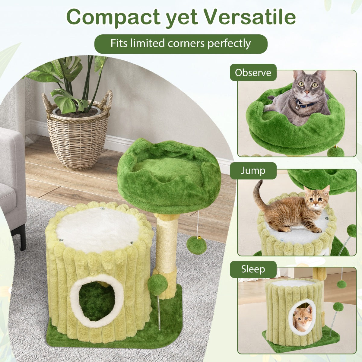 Modern Small Cat Tower Cute Cat Tree with Sisal Scratching Posts